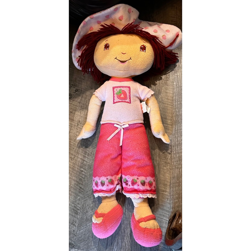 Vintage Strawberry Shortcake Plush Rag Doll Large 29 Inch Pink Hat Floppy Hat